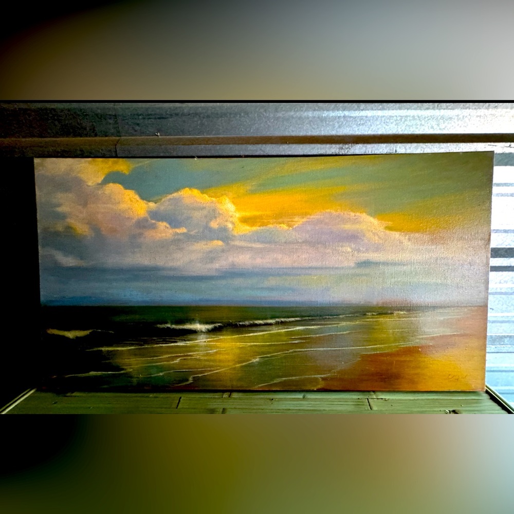 Rare Christopher Groves Original oil on linen “coastal scene” 24” x 46”